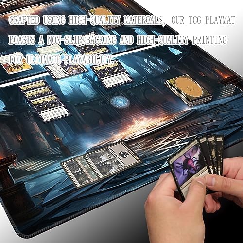 MTG Playmat Size 24x14in Free Storage Bags Non-Slip Backing Printing, Ideal for Card Game Enthusiasts TCG Playmat (No with Zone,Pitch Black Church)