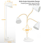 BOHON LED Desk Lamp with USB Charging Port, 3 Color Modes Dimmable Reading Lamp, Auto Dimming Task Lamp, Flexible Neck Table Light for Dorm Bedside, Adapter Include, White