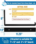 LEOPO Shelf Brackets 12 inch, 1/5 inch Thick 6-Pack Heavy Duty Industrial Bracket for DIY Floating Shelf Support, Black Coated Wall Shelf Bracket 11.25” x 6” x 1.5”