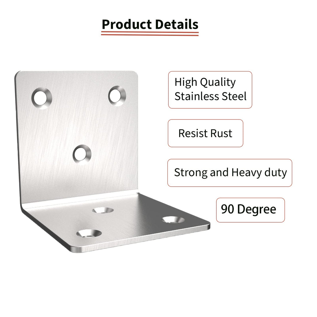 Stainless Steel Corner Bracket,Joint Right Angle Bracket,L Shape Heavy Duty Metal Corner Brace Shelf Supporter for Wood Aufuga (20, 2x2x2)