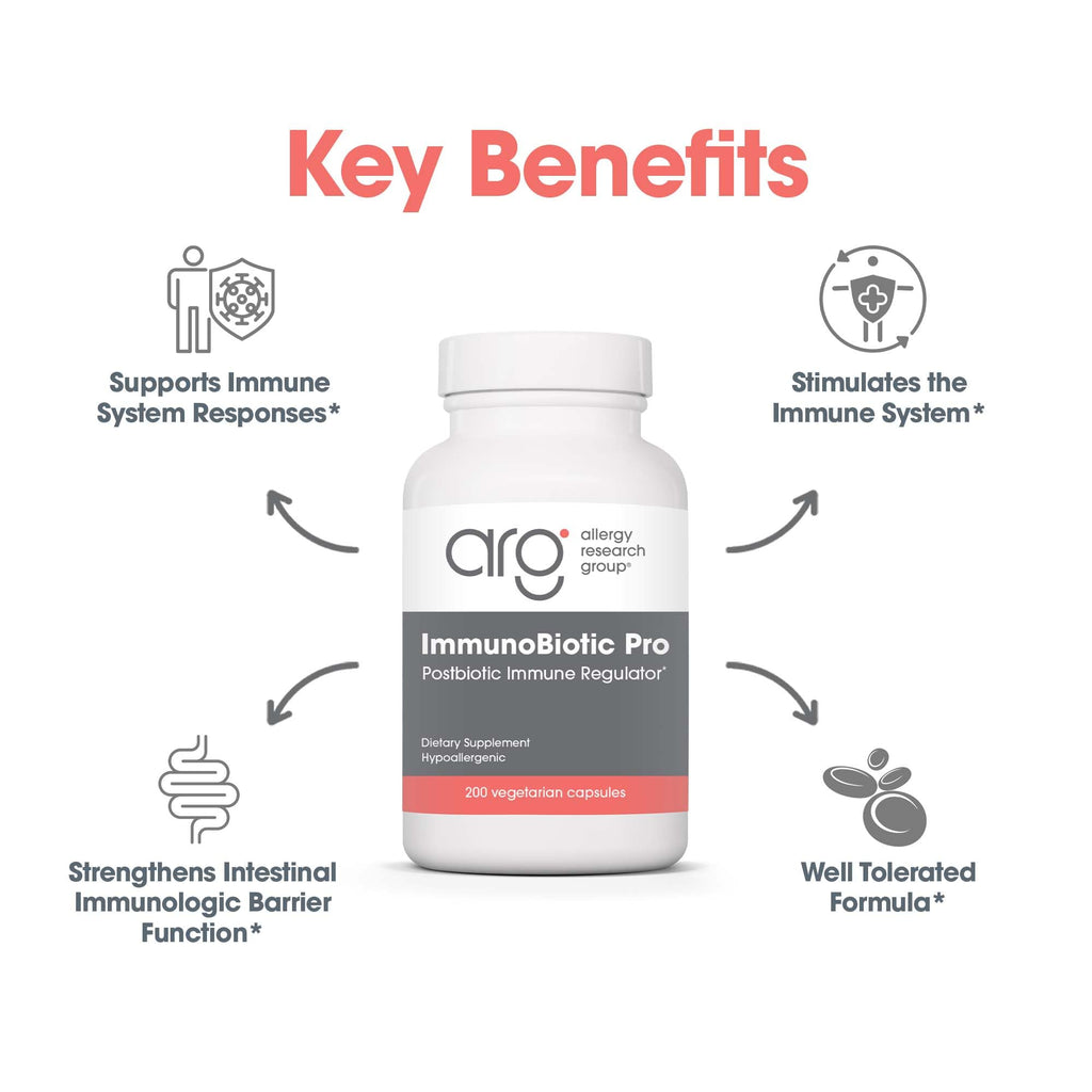 Allergy Research Group ImmunoBiotic Pro - Supports Immune System & Gut Barrier Function - Postbiotic Immune Regulator with Lactobacillus Rhamnosus Lysate - 66 Servings - 200 Capsules