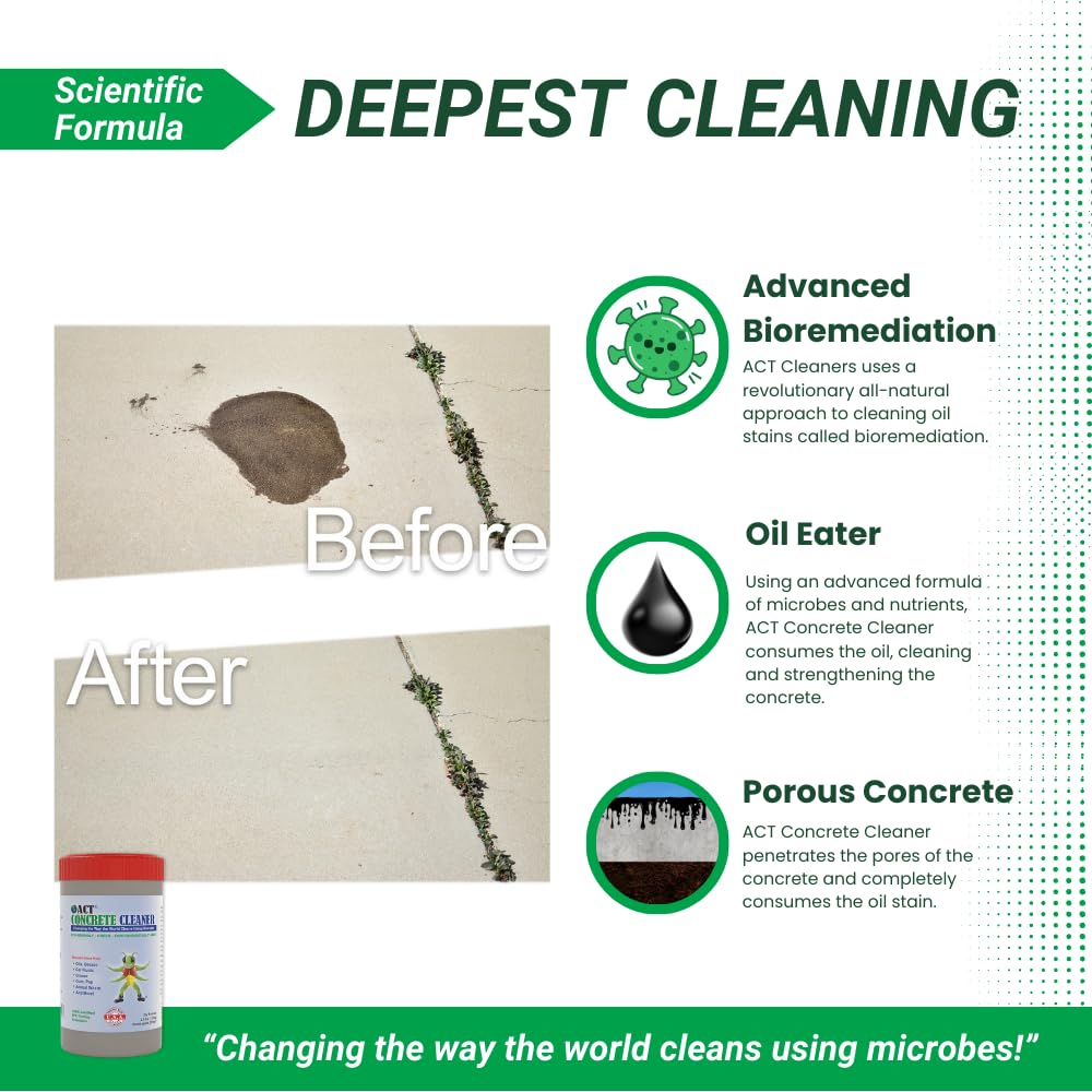 ACT Concrete Cleaner – Eco-Friendly Dry Powder Oil Stain Remover for Driveways, Sidewalks, Garages & Commercial Use | HOA Approved | Bioremediation Formula | Safe around Pets | 2.5lb