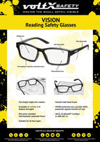 voltX 'VISION' Safety Readers, Full Lens Magnified Reading Safety Glasses (+2.5 Dioptre, Clear lens) ANSI Z87.1+ & CE EN166F - Anti fog coated UV400 lens