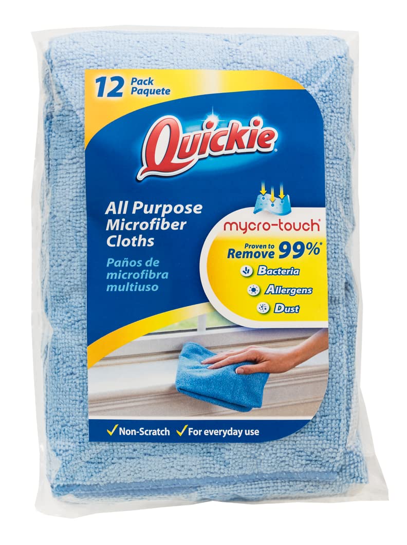Quickie Microfiber Cleaning Cloth 14 X 14 inch, Blue, 12 Pack, All-Purpose Towel/Wiper for Multi-Purpose Indoor/Outdoor Cleaning/Dusting/Polishing on Kitchen/Bathroom/Auto SurfacesK (49012PDQ)