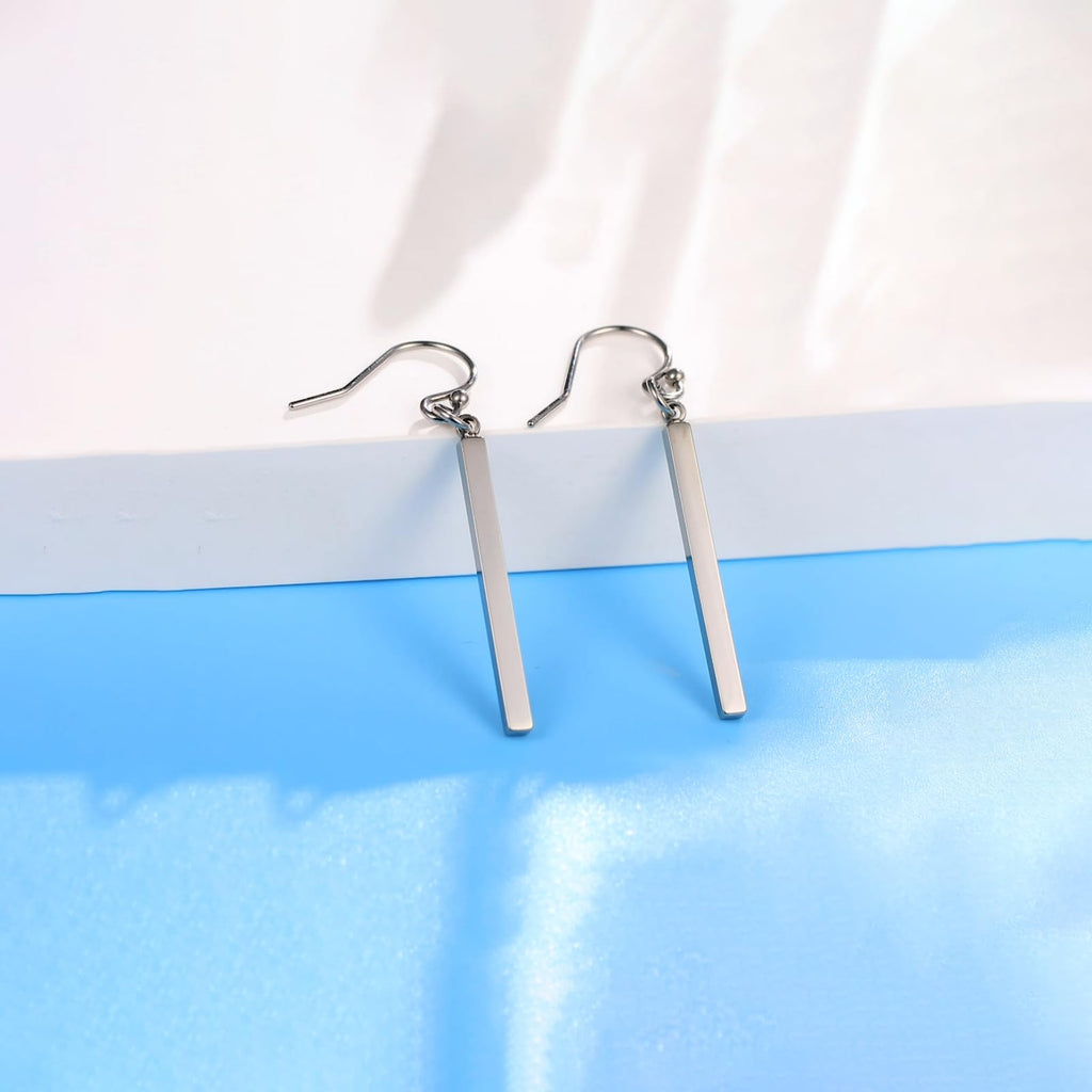 Limerencia Pure Titanium Vertical Bar Dangle Earrings, Lightweight Drop Earrings Hypoallergenic for Sensitive Ears Women (30 mm, Silver)