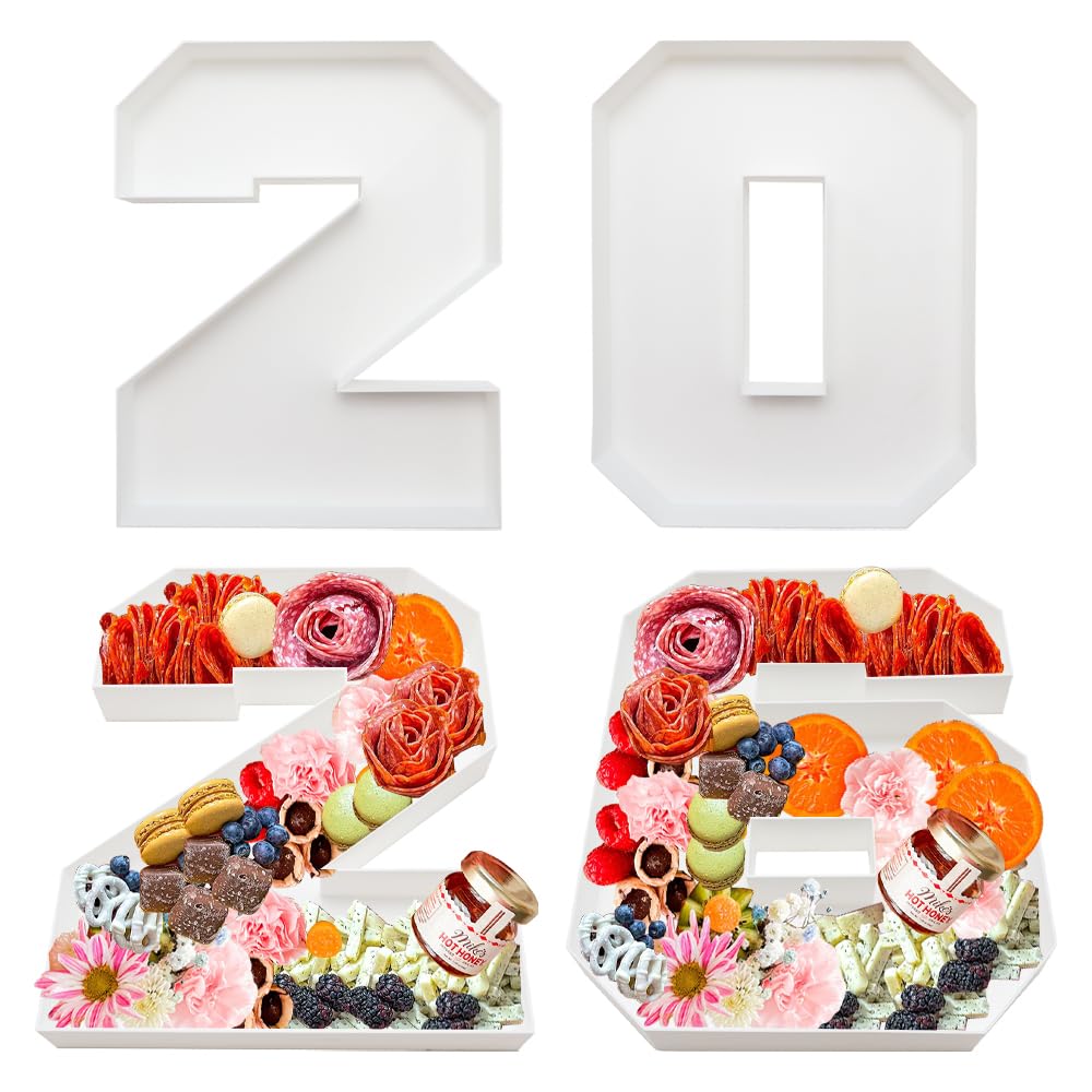 2026 Plastic Fillable Charcuterie Number Letter Shaped Serving Tray, Waterproof Food Dish Plate, 10 inch, New Year Graduation Party Treat (2026)