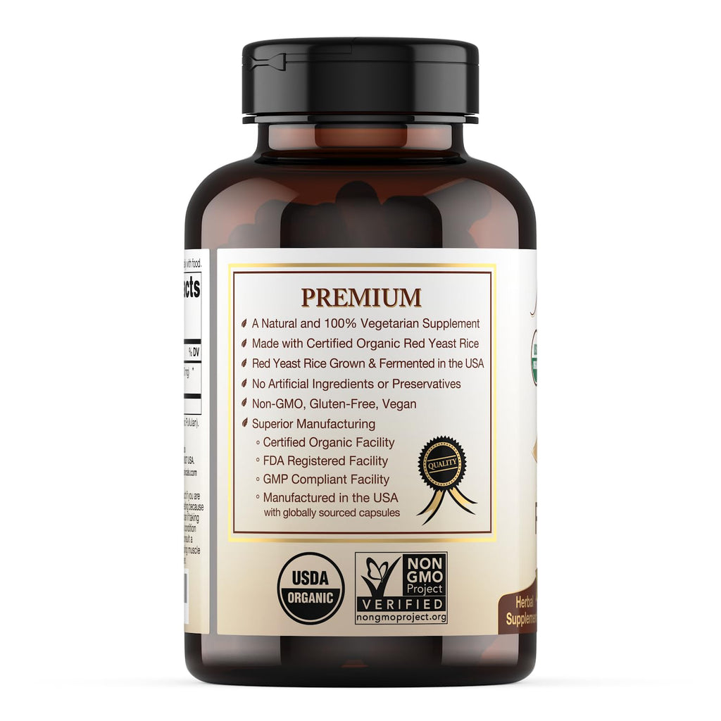 Natural Choice Botanicals Certified Organic Red Yeast Rice Supplement - 120 Capsules, 2 Month Supply
