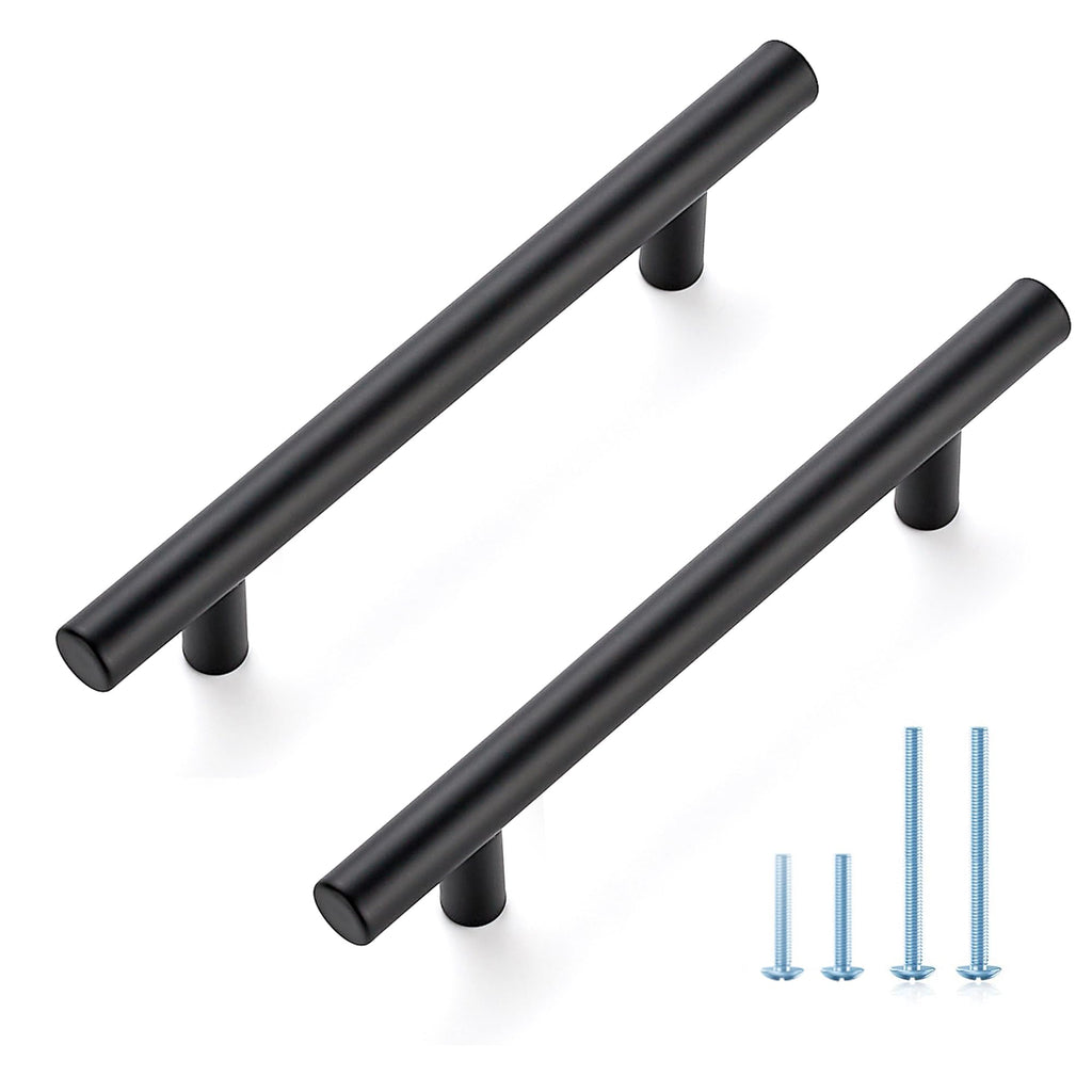 JOY DECOR 10 Pack 6-3/8 Inch Cabinet Pulls Kitchen Cabinet Handles with 4 Inch Hole Center Matte Black Cabinet Hardware Stainless Steel Kitchen Drawer Pulls for Cabinets Cupboard, 102mm Hole Centers