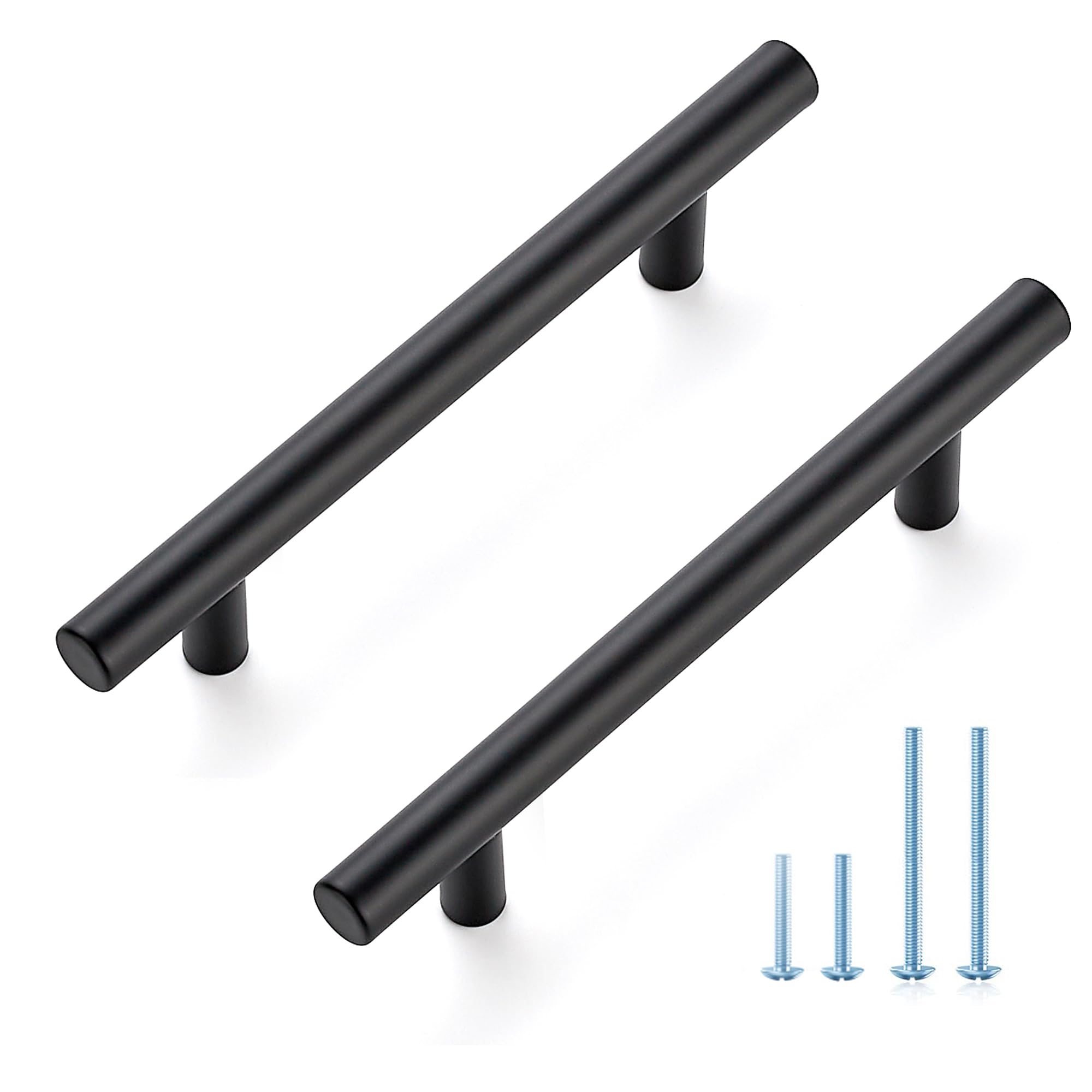 JOY DECOR 10 Pack 6-3/8 Inch Cabinet Pulls Kitchen Cabinet Handles with 4 Inch Hole Center Matte Black Cabinet Hardware Stainless Steel Kitchen Drawer Pulls for Cabinets Cupboard, 102mm Hole Centers