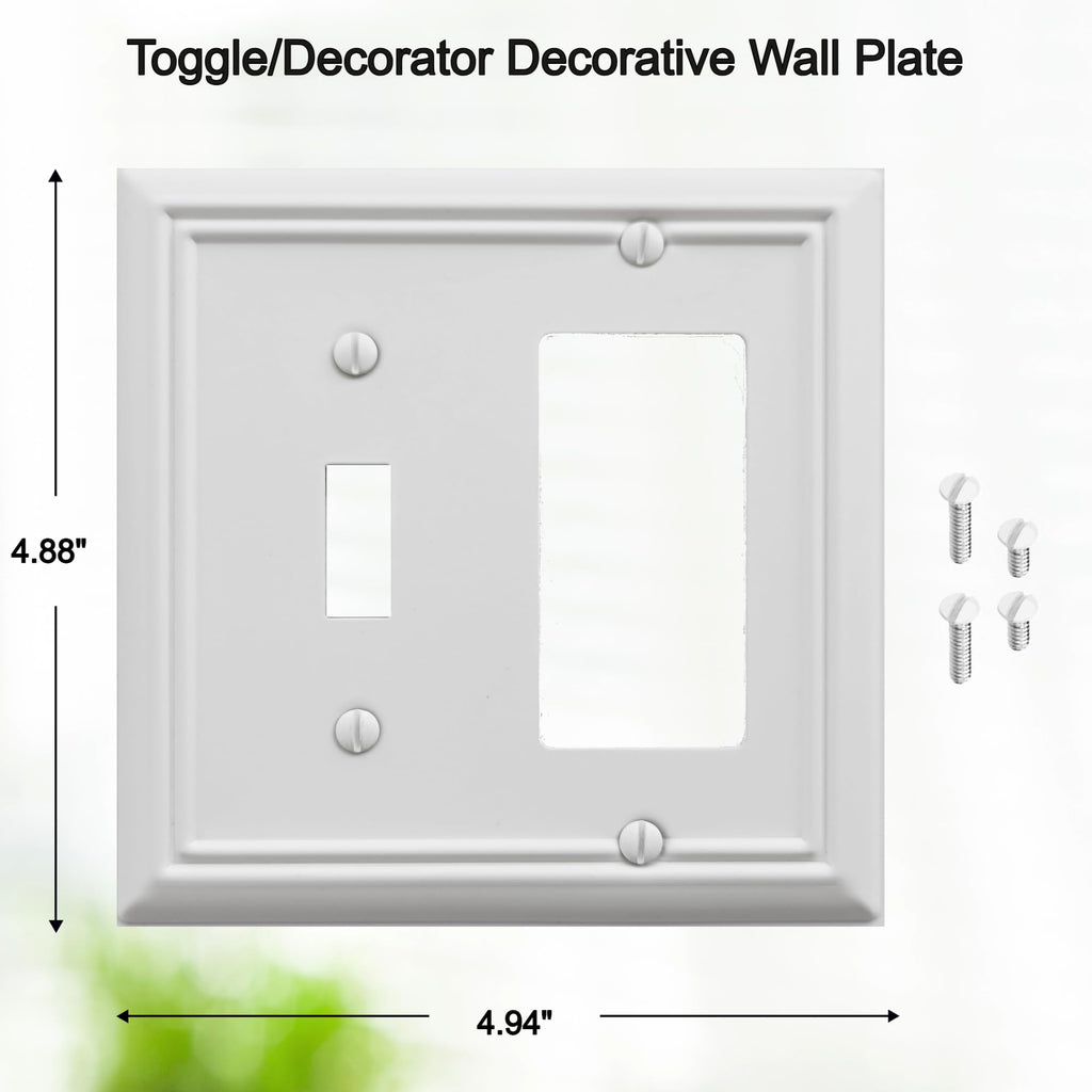 OKAWYC Toggle/Decorator Light Switch Cover Adler Metal Wall Plate, 2-Pack White 2 Gang, for Receptacle Dimmer Switch GFCI Outlet, Switch Cover Decorative Wallplate, Durable
