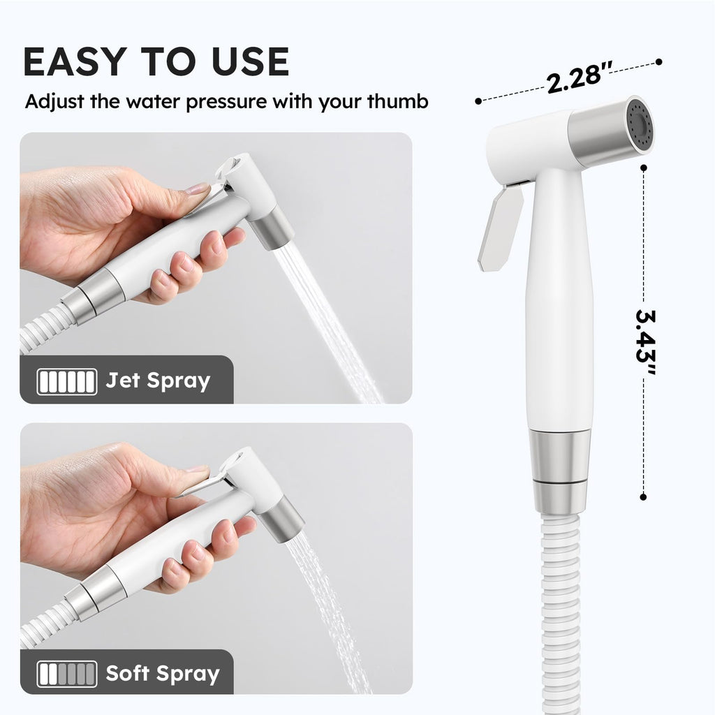 Arofa Handheld Toilet Bidet Sprayer for Toilet-Adjustable Water Pressure Control with Bidet Hose for Feminine Wash, Stainless Steel Jet Spray Cloth Diaper for Baby Wash - White/Brushed Nickel
