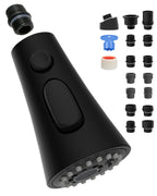 Kitchen Faucet Head Replacement, Pull Down Kitchen Faucet Sprayer Head with 9 Adapter Kit, 3 Function Kitchen Sink Faucet Spray Head, Matte Black Finish Kitchen Faucet Sprayer