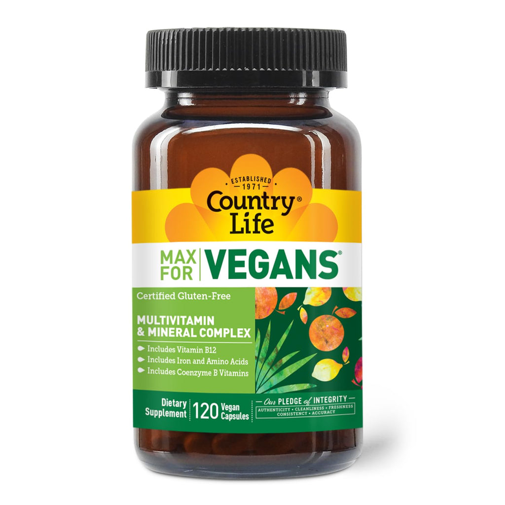 Country Life Max for Vegans - 120 Vegan Capsules - Daily Multivitamins - Immune Support Supplement - Contains Vitamin B12, Iron, Amino Acids, Coenzyme B Vitamins - Gluten-Free