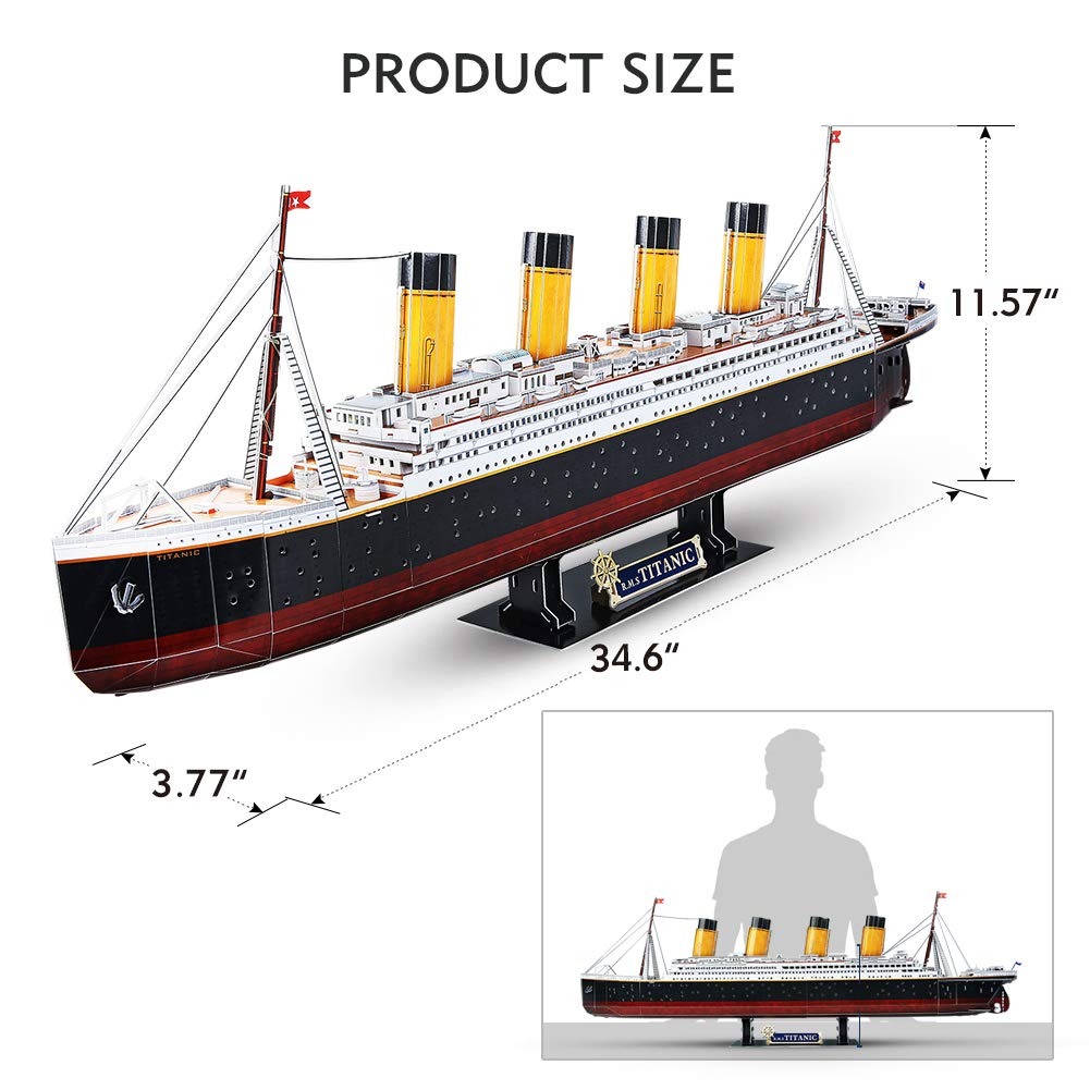CubicFun Titanic 3D Model Ship Puzzle with LED Lights, 266 Pieces, 88 cm