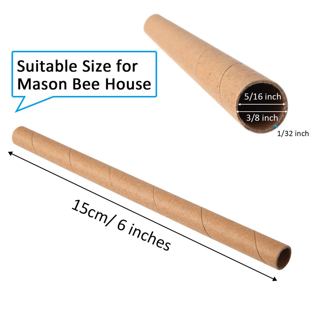 URATOT 200 Pieces Mason Bee Tubes, 6 Inches, Brown Kraft Paper, Bee Houses, Refill Tubes