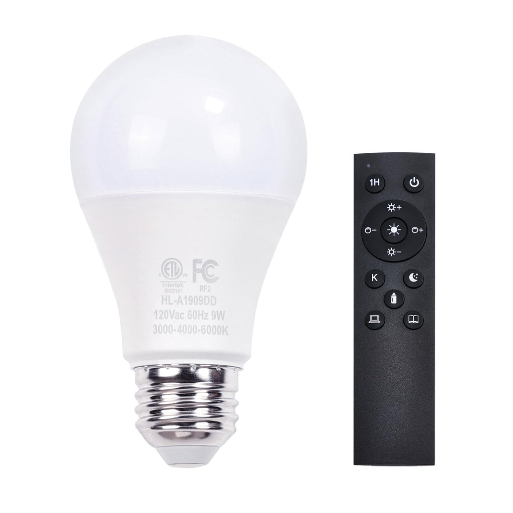 Gupuzm A19 LED Remote Control Bulbs, 800LM 9W, Equivalent to 60W Bulbs, Dimmable Bulb with Remote Control 3000K-6000K, E26 Base, CRI 80+,2.4GHz, Lifespan Over 25,000 Hours (9W-1 Remote-1 Bulb)
