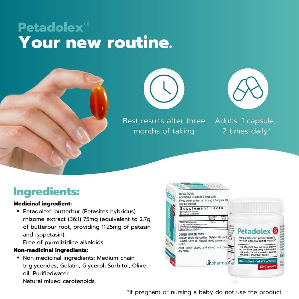 Petadolex Linpharma 75 mg Patented PA-Free Butterbur Root Extract for Brain Health – 3 Btl.