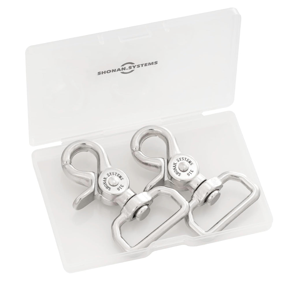 SHONAN 2.36" Trigger Snap Hooks for 1-inch Webbing, Marine Grade Stainless Steel Swivel Trigger Snaps, 100 Lbs Capacity Scissor Clips, 2 Pack Webbing Lobster Claw Clips for Bag Straps or Camera Belts