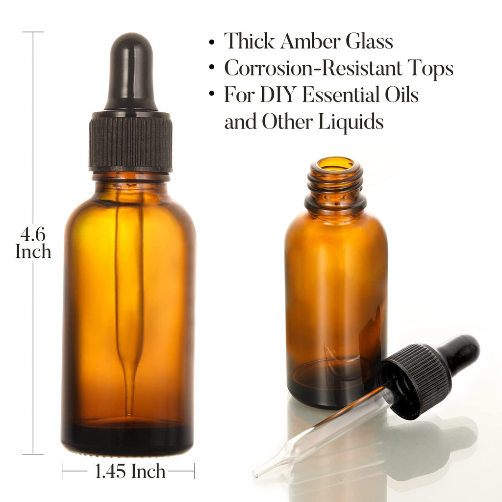 4 Pack, 2 oz Bottles with Dropper & 1 Funnel & 4 Labels - Essential Oils Bottles for Health, Personal Care & Beauty - 60ml Thick Dark Amber Glass Tincture Bottles, Refillable Cosmetic Containers