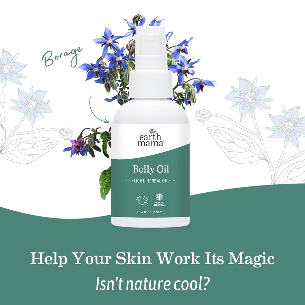 Earth Mama Belly Oil for Dry Skin | Calendula Skin Care Moisturizer Oil to Encourage Natural Elasticity and Help Prevent Stretch Marks During Pregnancy and Postpartum, 4-Fluid Ounce