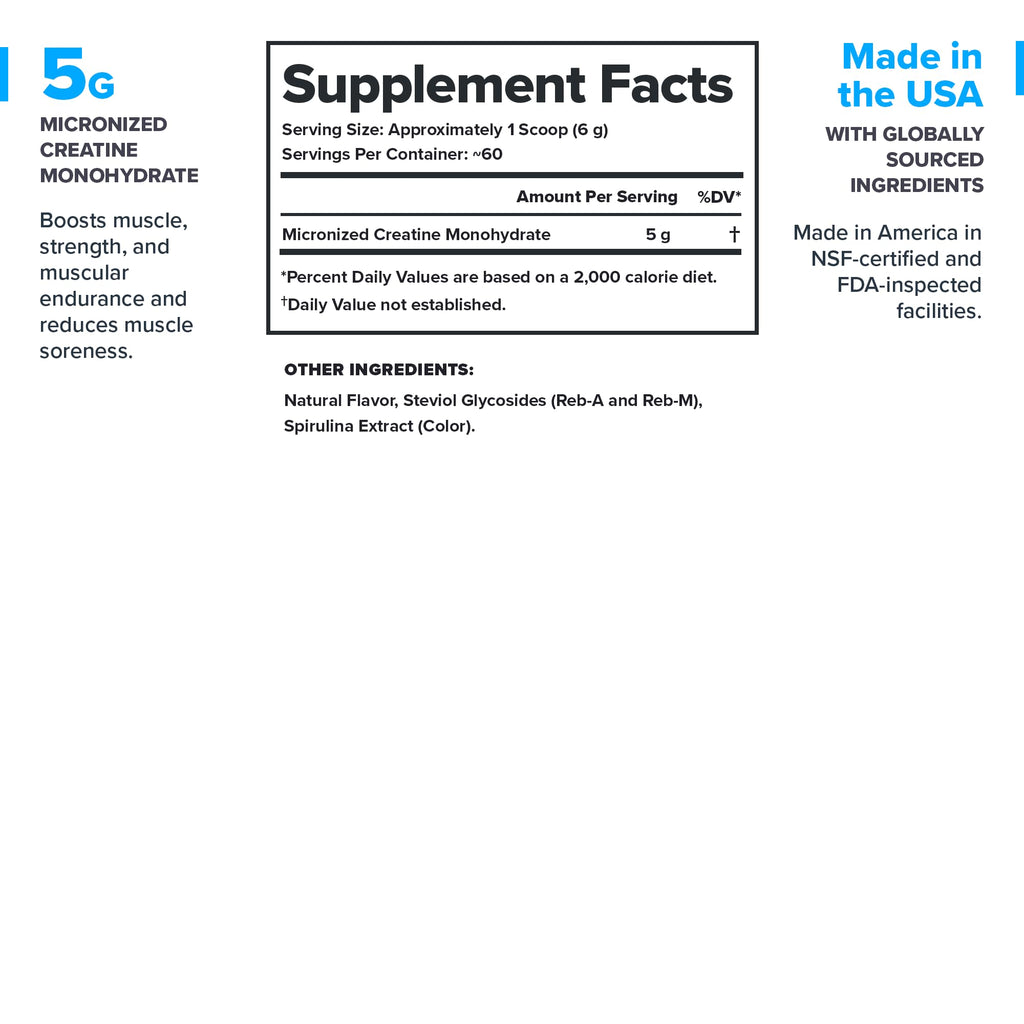 LEGION Micronized Creatine Monohydrate Supplement - Clean Creatine Powder for Muscle Gain & Post Workout Recovery - Micronized Creatine Supplement for Maximum Absorption (60 Servings, Blue Raspberry)