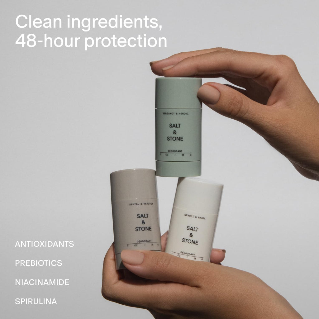 Salt & Stone Aluminum Free Deodorant | Extra Strength 48 Hour Protection for Women & Men | Made with Seaweed Extracts, Niacinamide & Prebiotics | Mini Deodorant Discovery Set