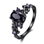 Blue Sandstone Gothic Leaf Ring for Women – 18K Black Gold Plated Vine Promise Statement Ring, Engagement Wedding Band Jewelry Gifts (7)