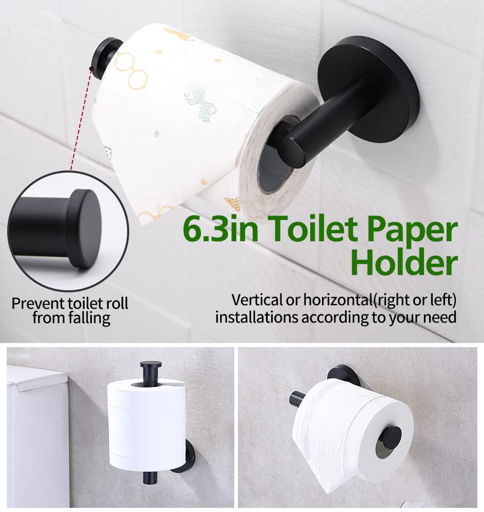 5pcs Bathroom Hardware Set, Matte Black Bathroom Hardware Set, Including 16" Hand Towel Bars, Toilet Paper Holders, Towel Rings, Robe Towel Hooks