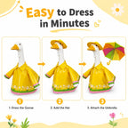 Metyond 3 Pcs/Set Raincoat Porch Goose Outfits, Summer Lawn Goose Statue Raincoat Costume, Yard Goose Clothes for 23" H Statue Patio Garden Decoration (Flower, Yellow)