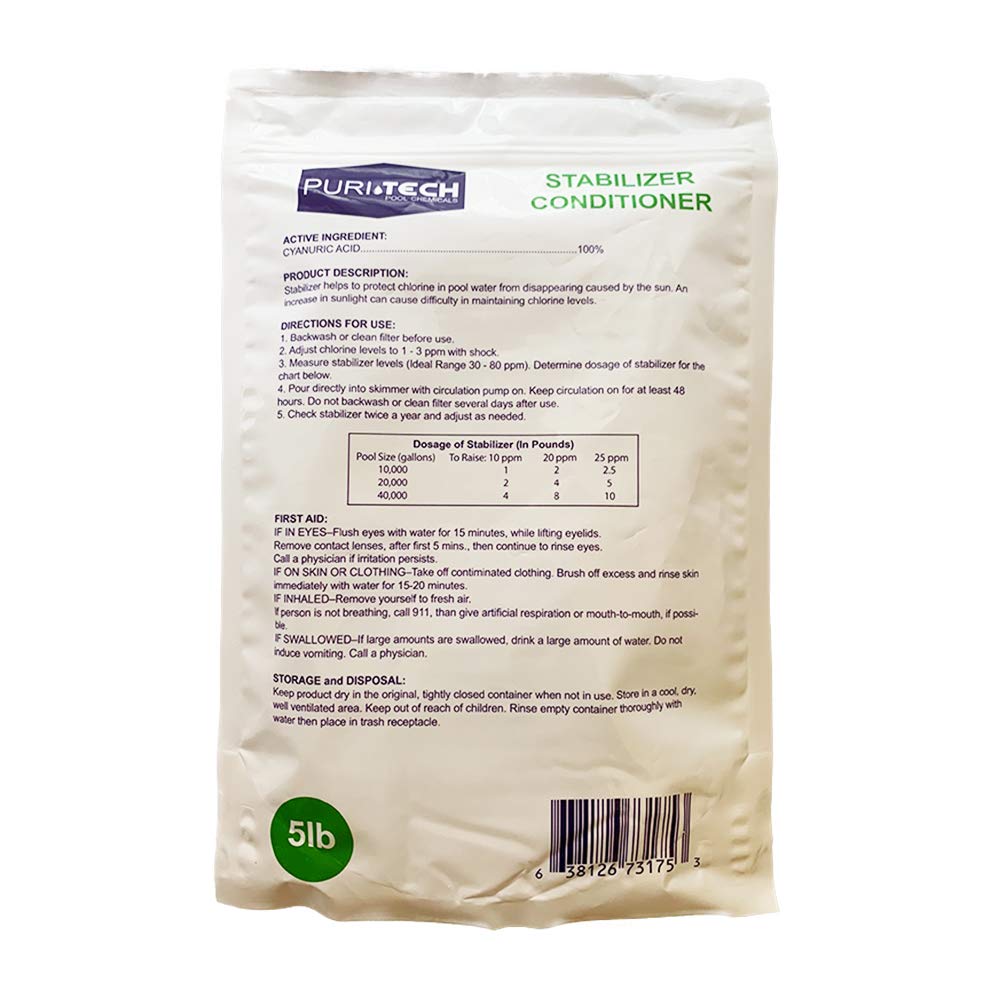 Puri Tech 5 lbs Stabilizer Conditioner Cyanuric Acid UV Protection for Swimming Pools and Spas
