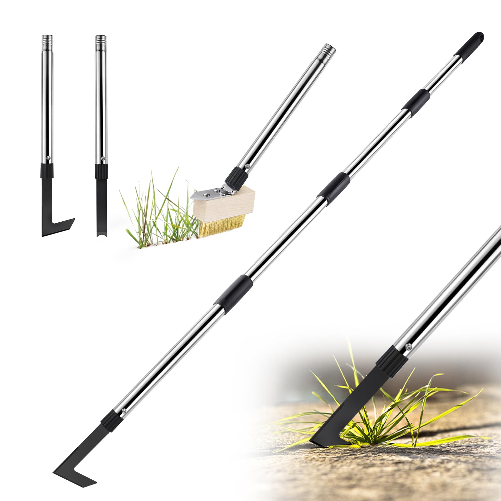 PIMEKOY Crack Weeder Tool Set, 3 Different Weed Remover Tool Head for Paver