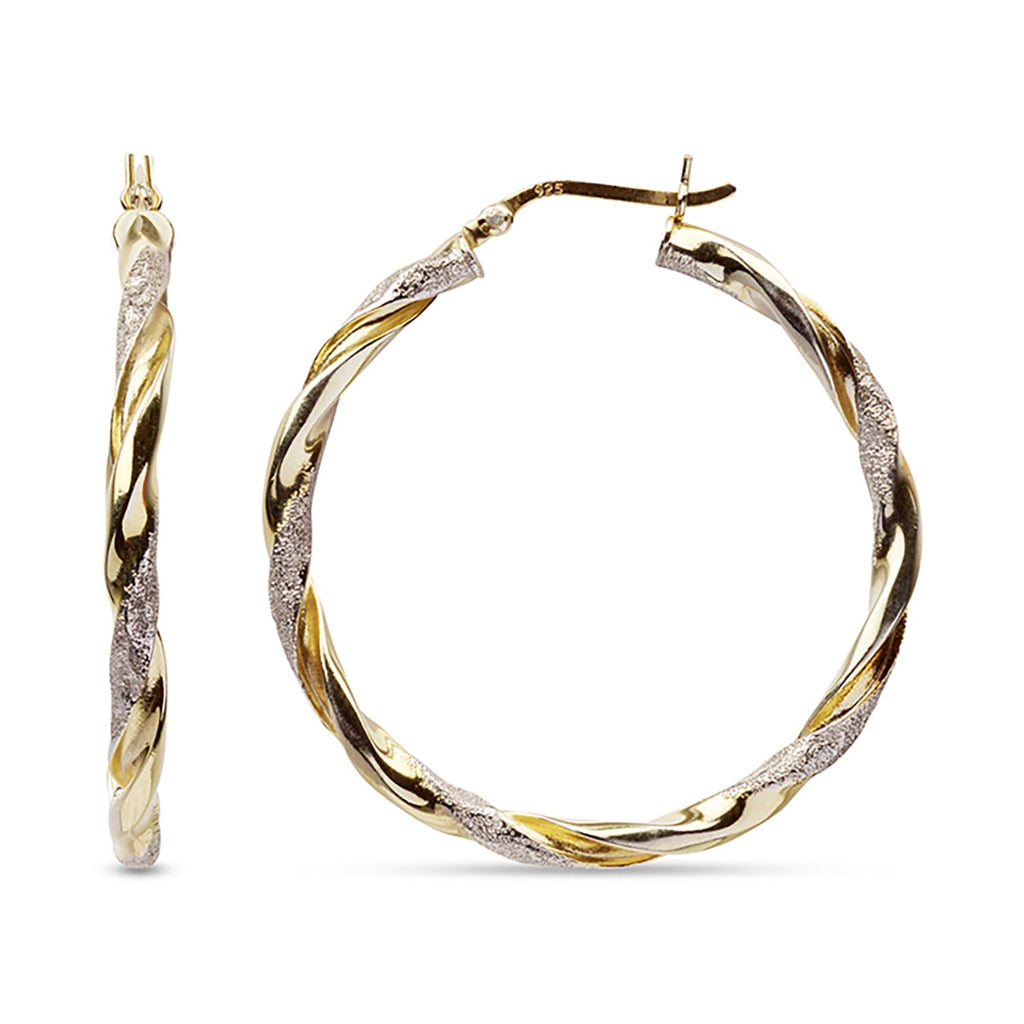 LeCalla 925 Sterling Silver Hoop Earrings 14K Two-Tone Lightweight Italian Design Medium Earrings for Women - 30MM