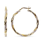 LeCalla 925 Sterling Silver Hoop Earrings 14K Two-Tone Lightweight Italian Design Medium Earrings for Women - 30MM