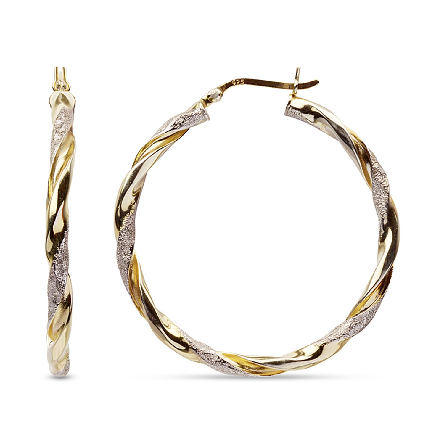 LeCalla 925 Sterling Silver Hoop Earrings 14K Two-Tone Lightweight Italian Design Medium Earrings for Women - 30MM