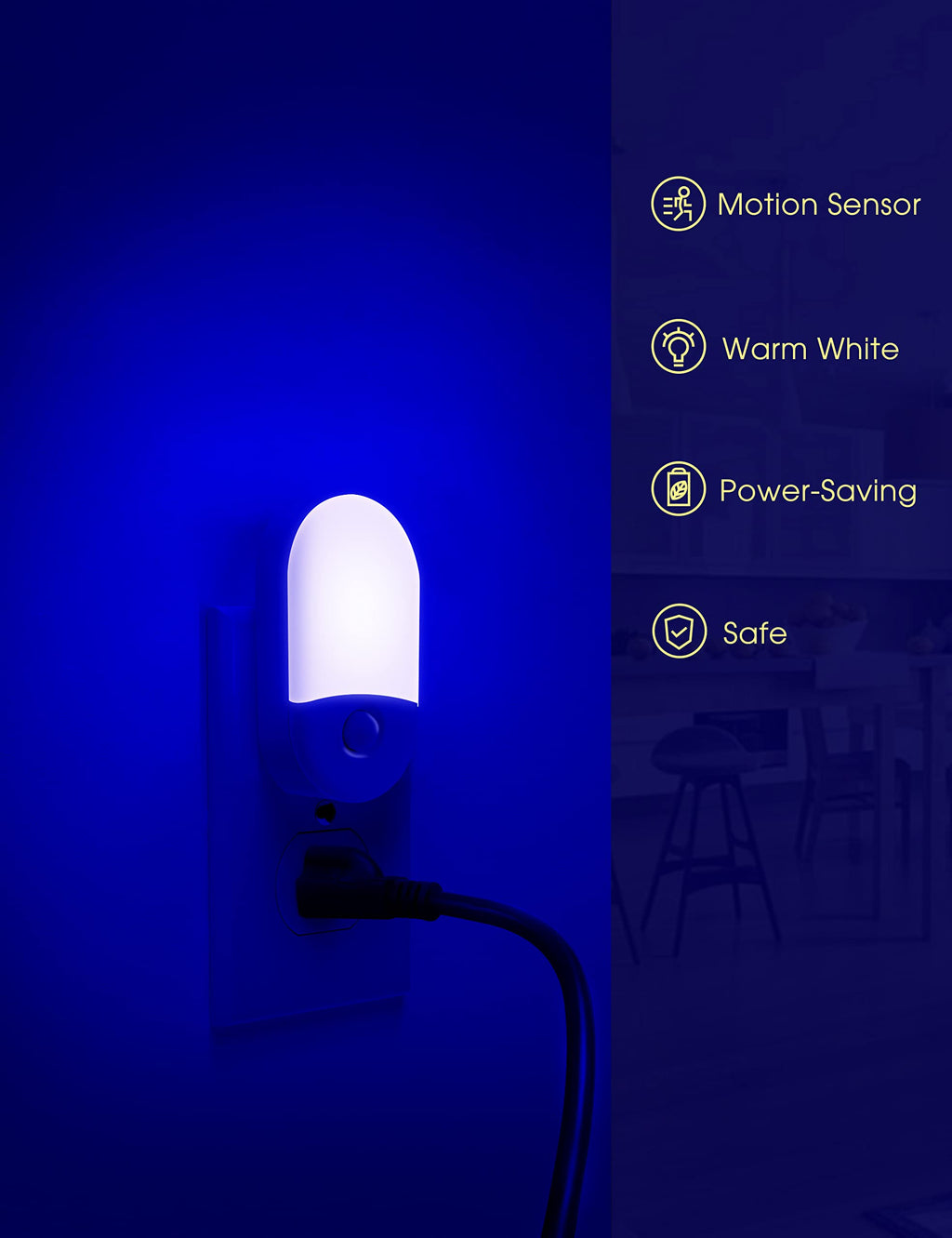 Blue Night Light Plug in, LOHAS Motion Sensor Blue LED Night Lights Plug Into Wall, Adjustable Brightness, 0.6W LED Night Lights for Kids, Bathroom, Bedroom, Independence Day Decorations, 2 Pack