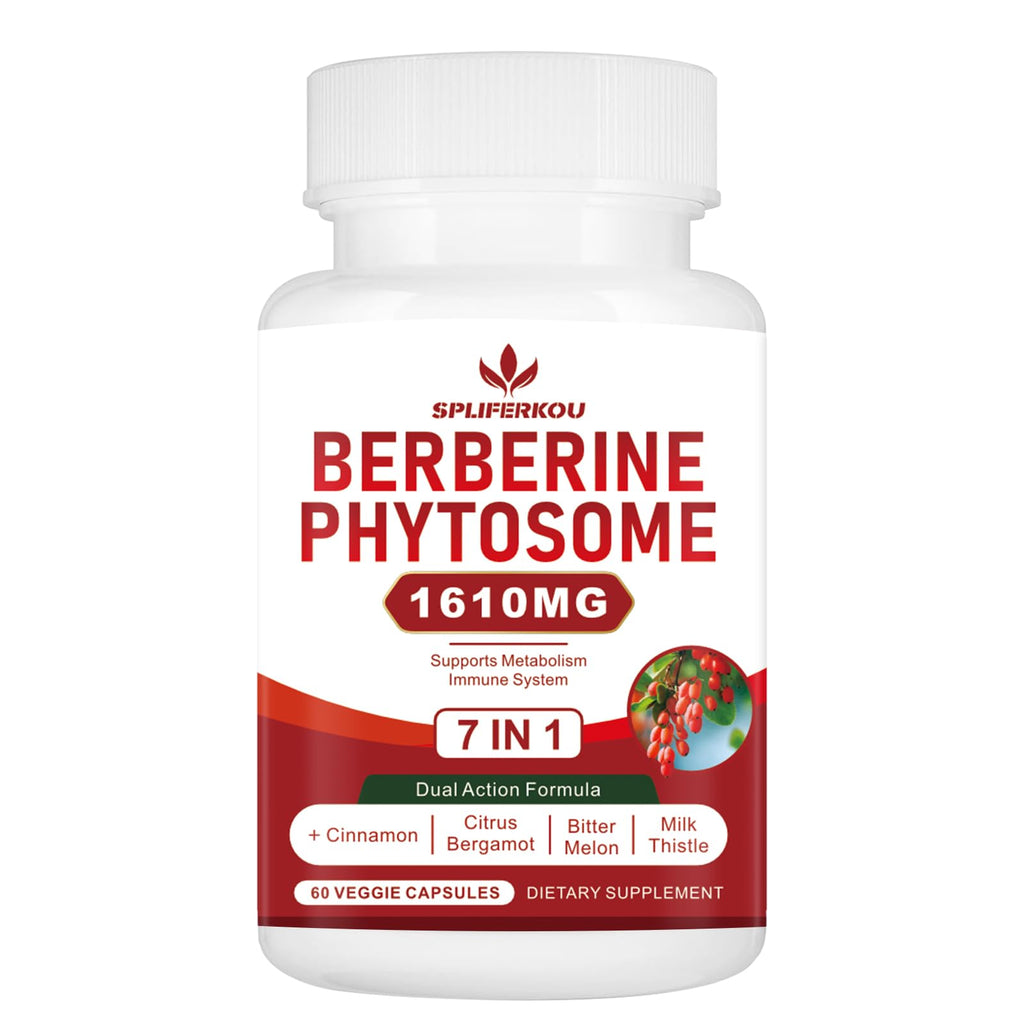 Spliferkou 7-in-1 Berberine Phytosome with Ceylon Cinnamon, Berberine Complex Supports Metabolic, Liver Function and Immune System, Non-GMO - 60 Capsules
