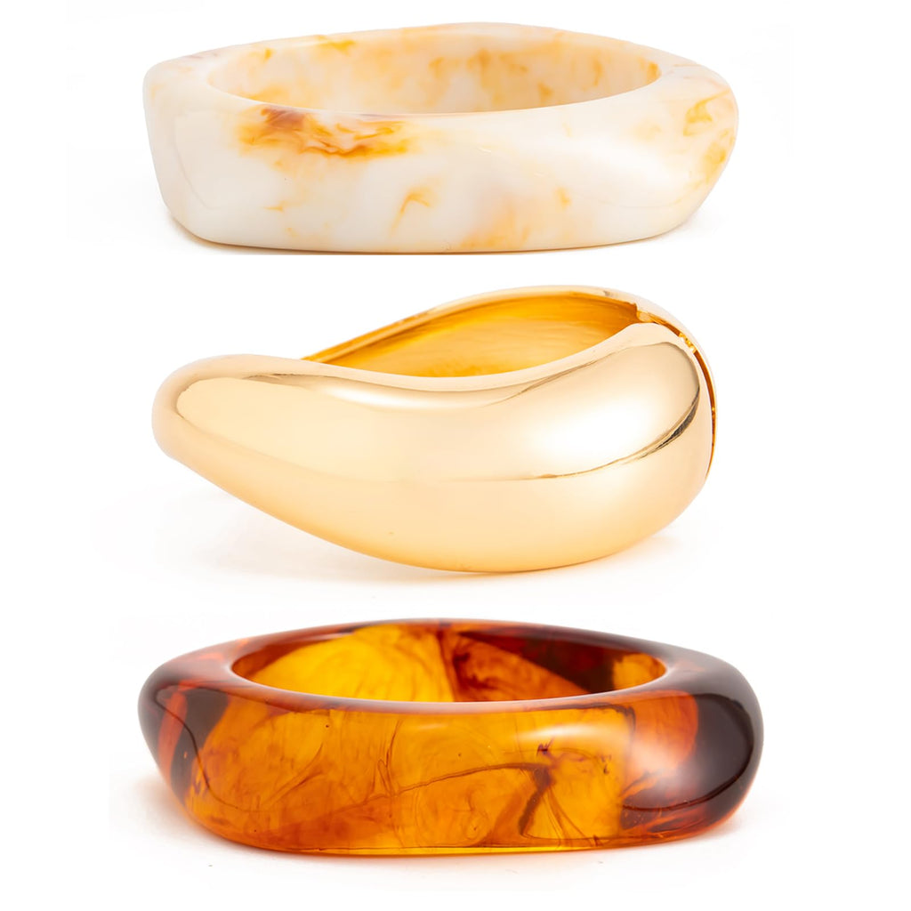 AVOGIR Chunky Acrylic Bangle Bracelet for Women Colorful Resin Bracelets Trendy Stack Statement Cuff Jewelry Gift (Gold 02)