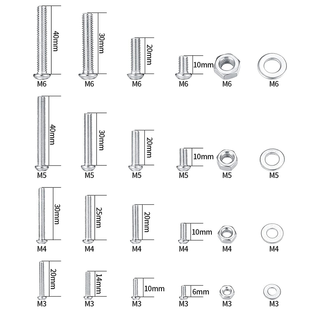 wugongshan 1080 Pcs Screws Bolts and Nuts Assortment Kit, Metric Machine Screws and Nuts and Flat Washers, M3/M4/M5/M6 Cross Slotted Round Head Bolts Sets (C)