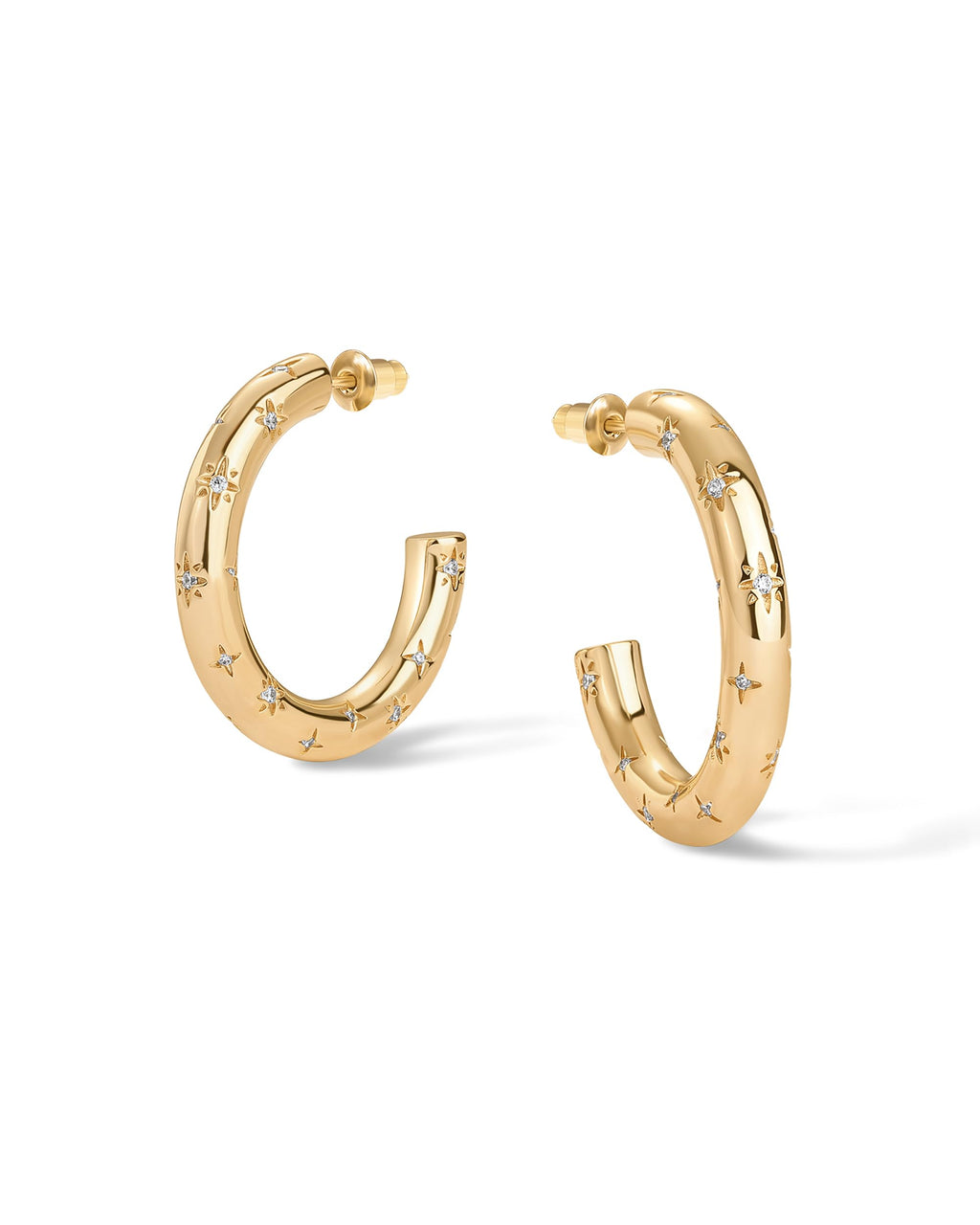 PAVOI CZ Chunky Hoop Earrings for Women, Yellow Gold, Size 30 Millimeters