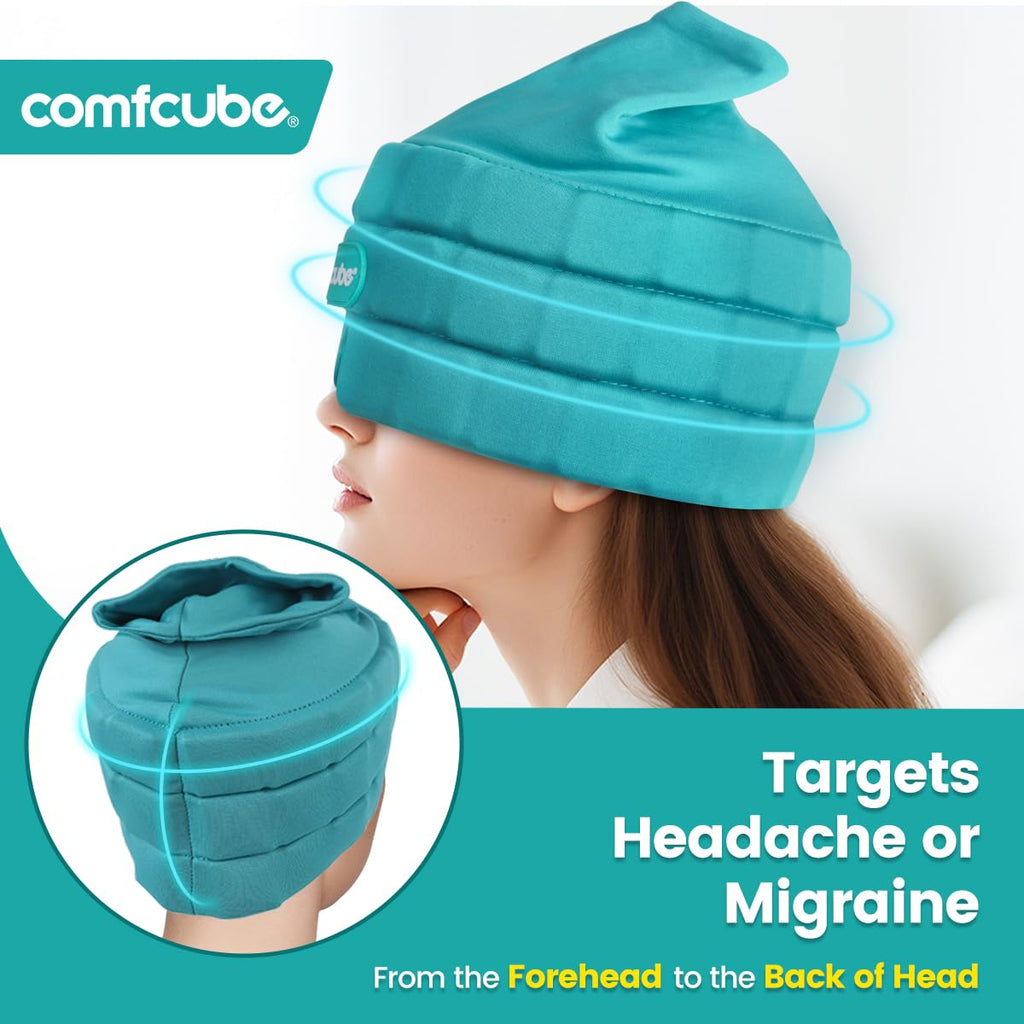 Comfcube Migraine & Headache Relief Ice Cap, 2 Hours Long Lasting Cold Therapy Wearable & Washable Form Fitting Ice Hat for Sinus & Stress Relief, Puffy Eyes, Severe Migraines, Chemo