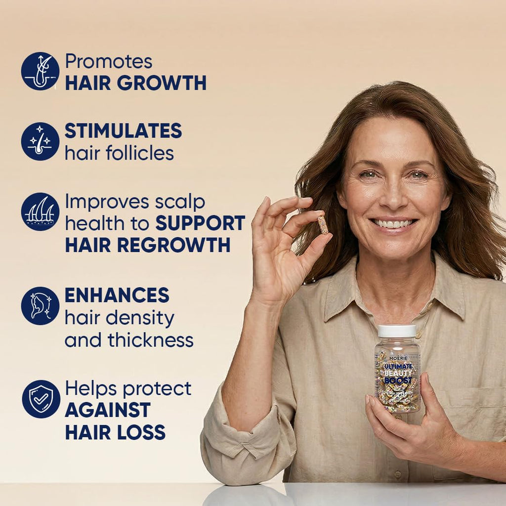 Moerie Ultimate Hair Growth Supplements for Women & Men - Hair, Skin, Nails Vitamins with Biotin & Minerals - for Thicker, Fuller Hair & Hair Loss Treatment - 120 Capsules