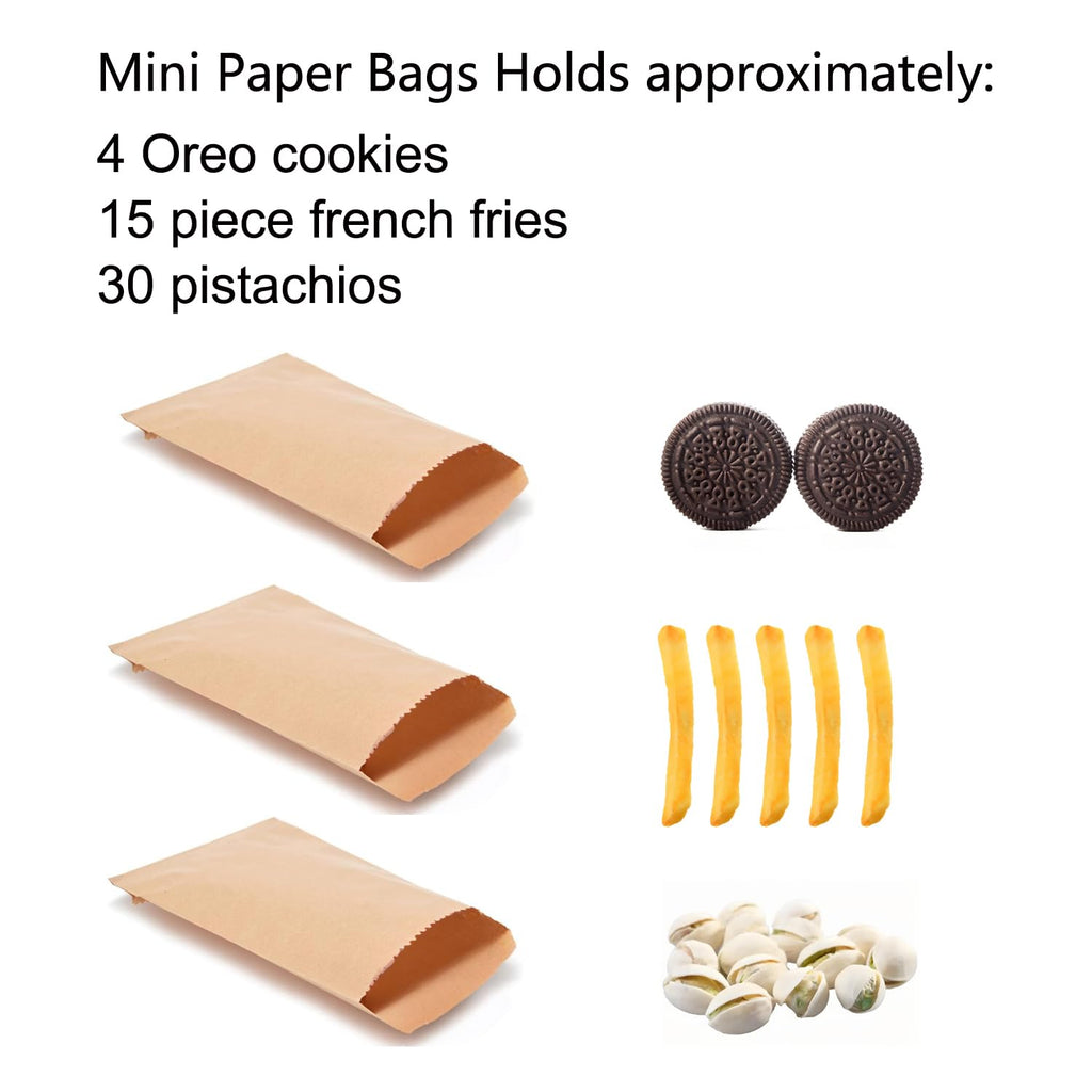 100-pack 4x6 Inches Mini Size Natural Kraft Paper Bags for Bakery Cookies Treats Snacks Popcorn Small Gift bag