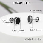【Hypoallergenic Earrings for Men】-18G Flat Mens Surgical Steel Black Stud Earring 10mm (0.4")-【For Sensitive Skin & New Piercings】 Textured Brick Design Pair 0.28oz Men's jewelry-Para Hombre (Black)