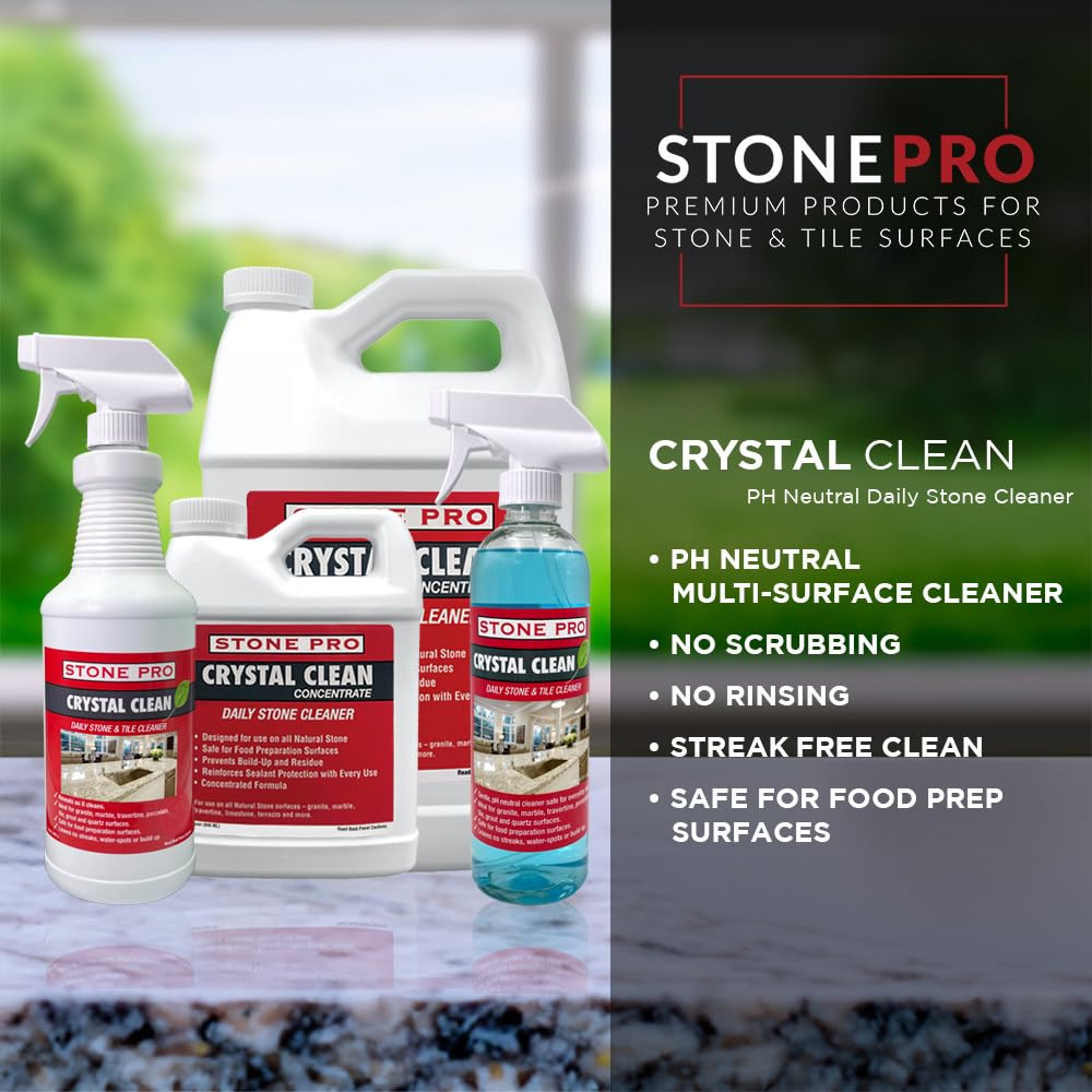 StonePro Crystal Clean - PH Neutral Cleaner for Stone Surfaces (Ready-To-Use Spray, 16 oz)