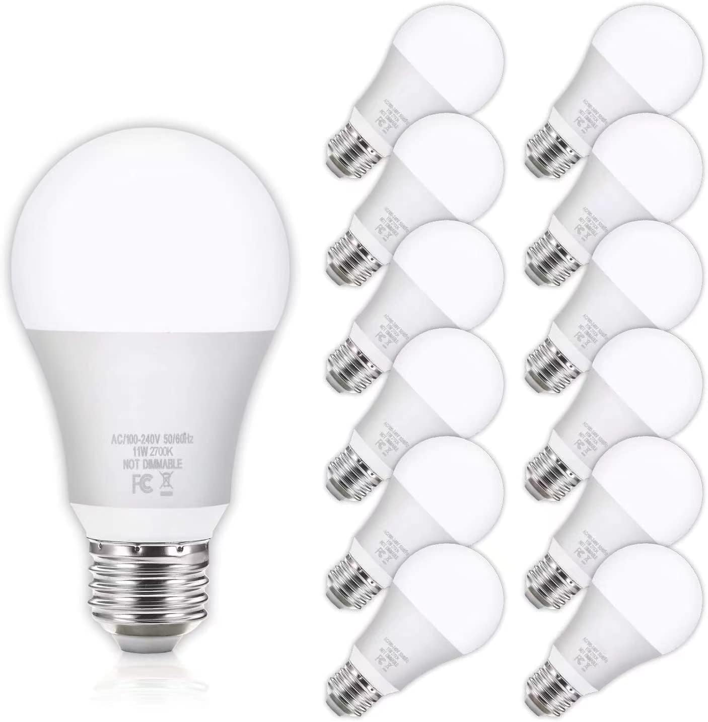Yochoice 12-Pack A19 LED Light Bulbs, 100 Watt Equivalent LED Bulbs, 2700K Warm White, No Flicker E26 Edison Medium Screw Base Bulbs, 1100Lumens, Non Dimmable
