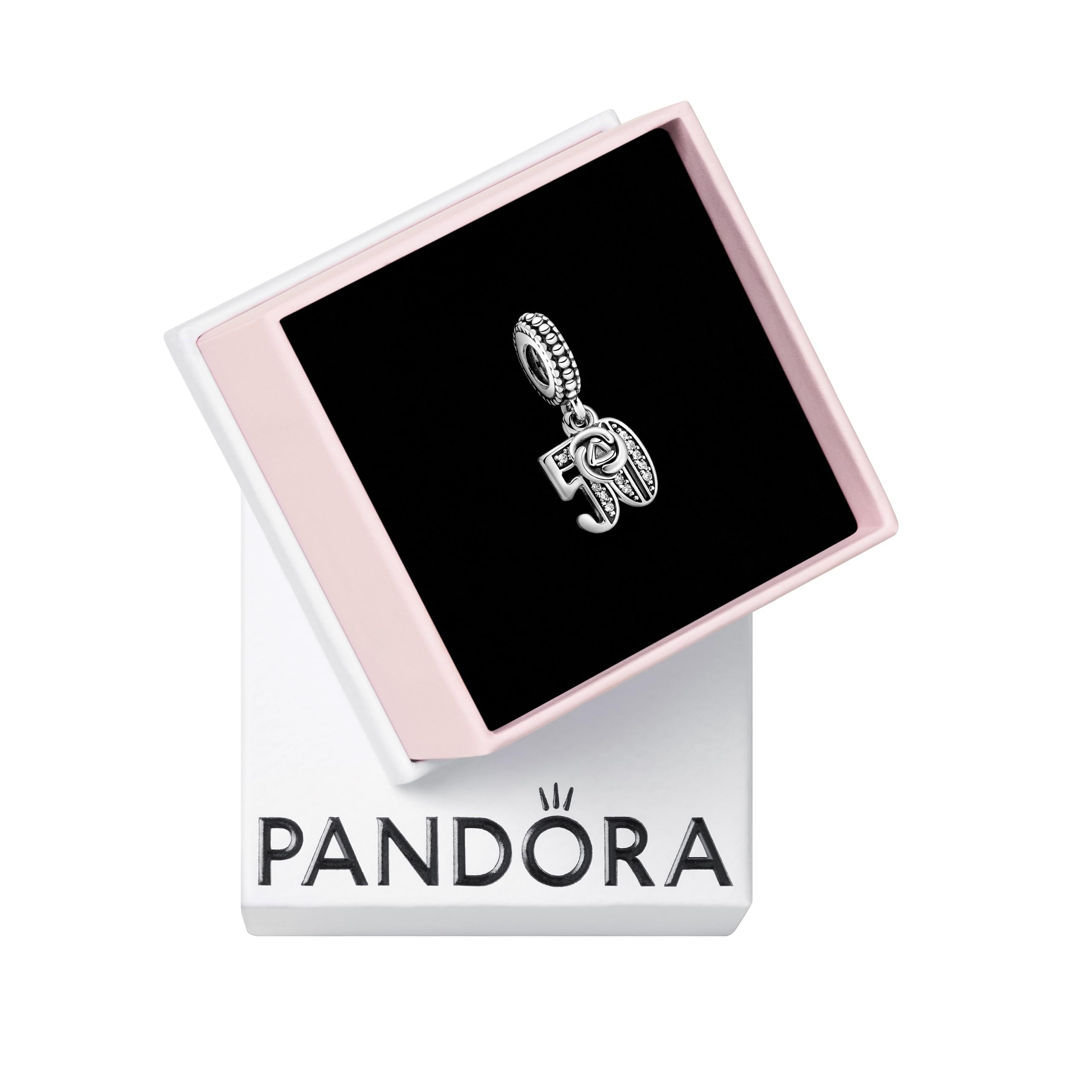 PANDORA 50th Celebration Dangle Charm - Compatible Moments - Sterling Silver with Clear Cubic Zirconia - Gift for Her - Jewelry for Women with Gift Box