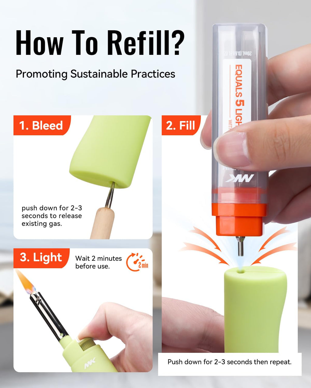 MK Lighter 10PCS Candle Lighters, Windproof Flame, Ideal as for BBQ, Camping, Outdoor, Butane Refillable Lighte, Multipurpose (Harmony-10PC)