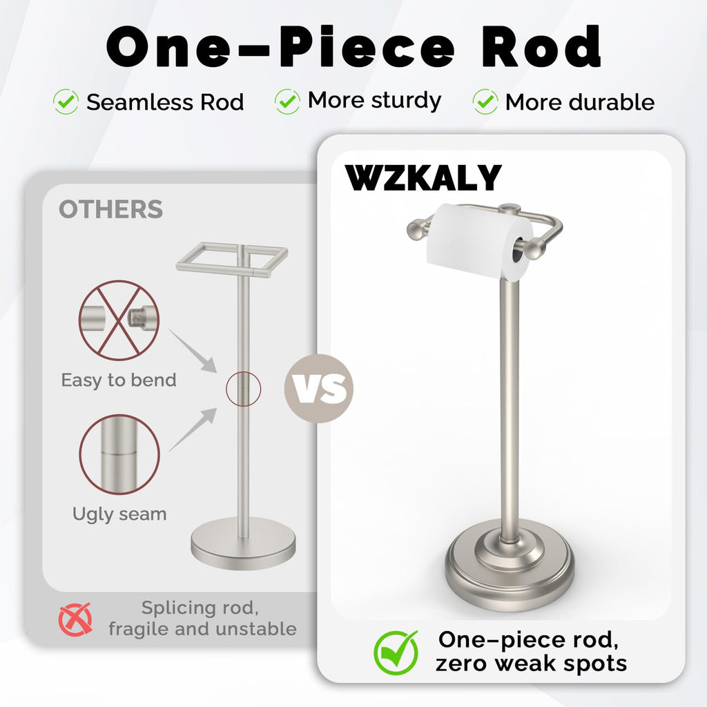 WZKALY Toilet Paper Holder Stand, Brushed Nickel Toilet Paper Holder Free Standing, Post Pivoting Design & Stable Weighted Base SUS304 Stainless Steel for Bathroom(Mega Roll)