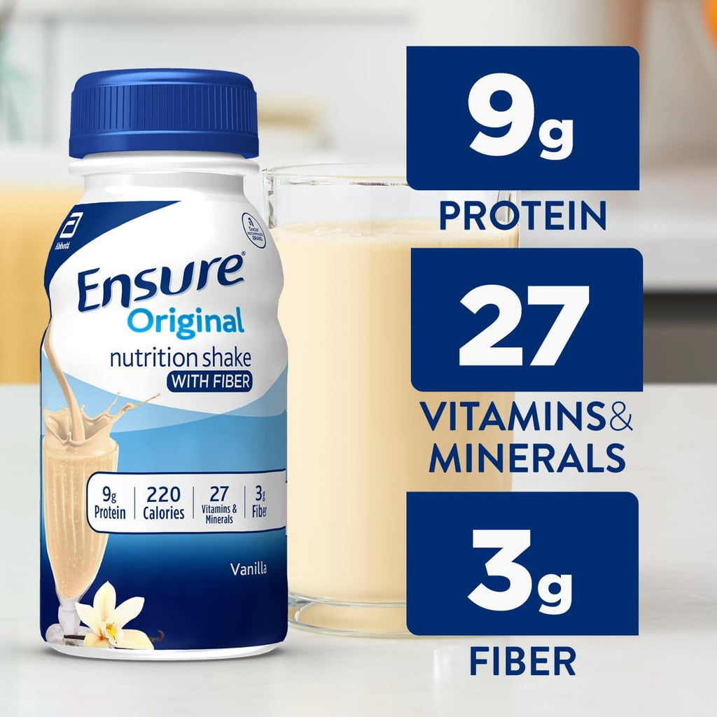 Ensure Original Vanilla Nutrition Shake With Fiber | Small Meal Replacement Shake | Ready to Drink | 9g Protein, 27 Vitamins and Minerals | 8 fl oz - 24 Pack
