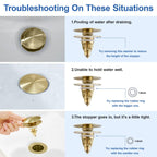 PerPaiMe Universal Bathroom Sink Stopper - Pop Up Sink Drain Stopper, Push Button Flixfilter Sink Drain Stopper Replacement, Wash Basin Drain Filter Plug Anti-Clogging Basket, Brushed Gold